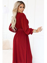 numoco Rochie maxi elegantă cu pliuri, centură și decolteu cu legătură - roșu vin