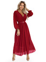 numoco Rochie maxi elegantă cu pliuri, centură și decolteu cu legătură - roșu vin