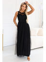 numoco Rochie maxi romantică cu dantelă brodata și tul - neagră