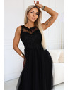 numoco Rochie maxi romantică cu dantelă brodata și tul - neagră