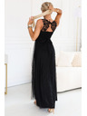 numoco Rochie maxi romantică cu dantelă brodata și tul - neagră