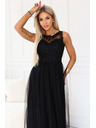 numoco Rochie maxi romantică cu dantelă brodata și tul - neagră