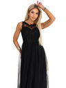 numoco Rochie maxi romantică cu dantelă brodata și tul - neagră