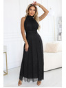 numoco VERONICA rochie lungă de lux cu accent brocat și croiala elegantă - neagră