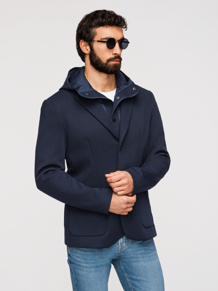 Ombre Clothing Jachetă structurată pentru bărbați cu glugă și guler înalt - albastru închis V3 M167 Ombre Clothing