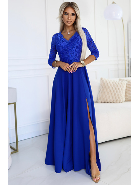 numoco Rochie lungă elegantă din dantelă cu decolteu în formă de inimă - albastru Numoco AMBER