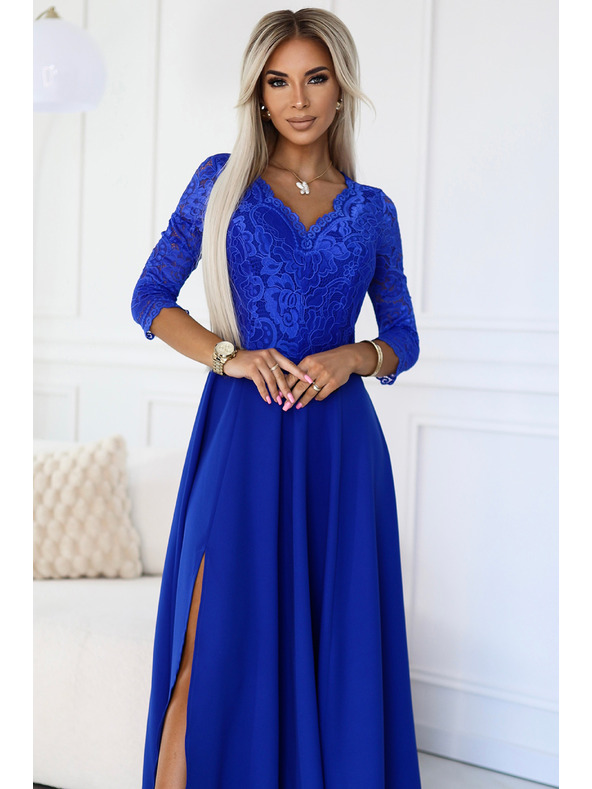 numoco Rochie lungă elegantă din dantelă cu decolteu în formă de inimă - albastru Numoco AMBER