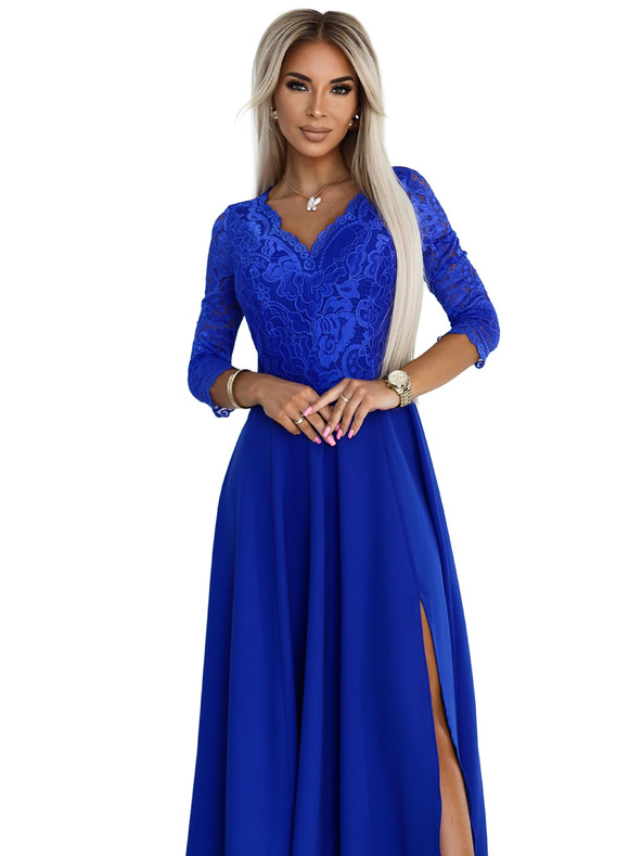 numoco Rochie lungă elegantă din dantelă cu decolteu în formă de inimă - albastru Numoco AMBER