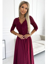 numoco Rochie lungă elegantă maxi cu decolteu din dantelă - burgundy Numoco AMBER