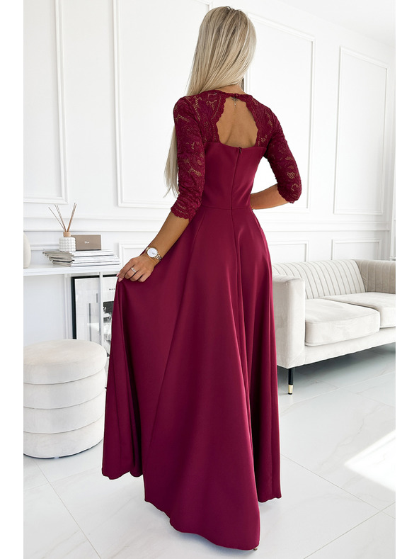 numoco Rochie lungă elegantă maxi cu decolteu din dantelă - burgundy Numoco AMBER