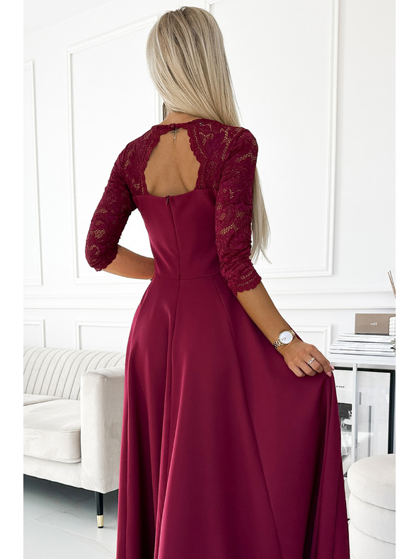 numoco Rochie lungă elegantă maxi cu decolteu din dantelă - burgundy Numoco AMBER