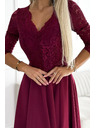 numoco Rochie lungă elegantă maxi cu decolteu din dantelă - burgundy Numoco AMBER