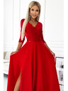 numoco Rochie lungă din dantelă, elegantă, cu decolteu în formă de inimă și crăpătură pe picior - roșu Numoco AMBER