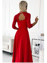 numoco Rochie lungă din dantelă, elegantă, cu decolteu în formă de inimă și crăpătură pe picior - roșu Numoco AMBER
