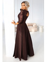 numoco AMBER rochie lungă elegantă din dantelă cu decolteu - ciocolată