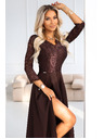 numoco AMBER rochie lungă elegantă din dantelă cu decolteu - ciocolată