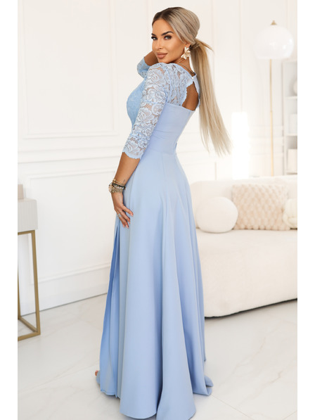 numoco AMBER Rochie lungă elegantă din dantelă cu decolteu - albastru deschis