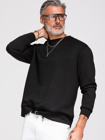 Ombre Clothing Bluză pentru bărbați cu aplicație argintie și neagră de panteră pe spate cu gât rotund - neagră V1 OM-SSNZ-0274 Ombre Clothing