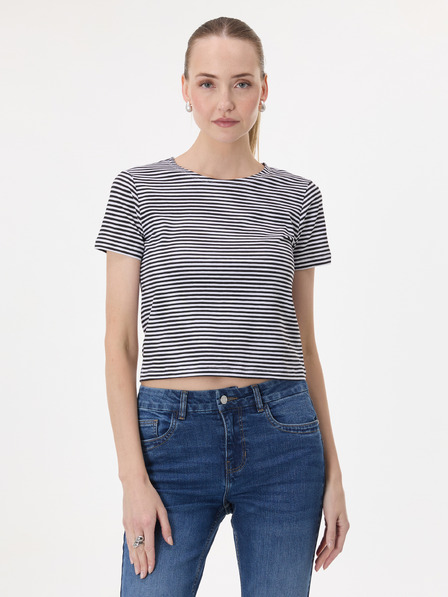 Orsay Tricou crop pentru femei negru în dungi cu mânecă scurtă ORSAY