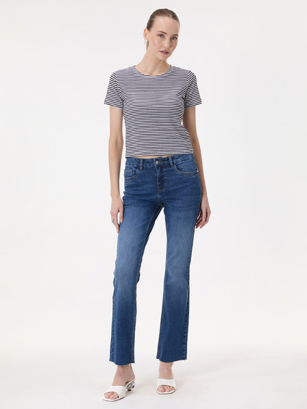 Orsay Tricou crop pentru femei negru în dungi cu mânecă scurtă ORSAY