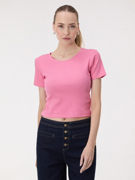Orsay Tricou crop pentru femei roz cu mânecă scurtă ORSAY