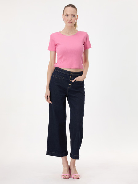 Orsay Tricou crop pentru femei roz cu mânecă scurtă ORSAY