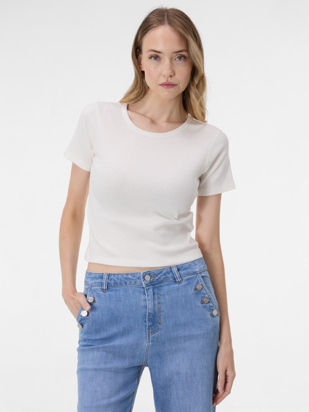 Orsay Tricou crop pentru femei crem cu mânecă scurtă ORSAY