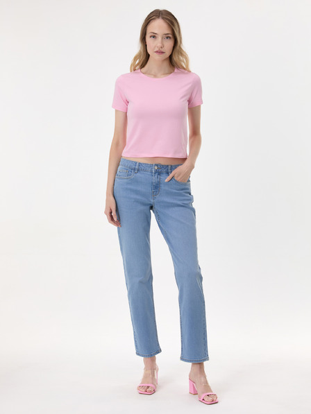 Orsay Tricou crop pentru femei roz cu mânecă scurtă ORSAY