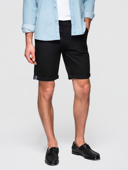 Ombre Clothing Pantaloni scurți chino clasici pentru bărbați cu manșetă răsucită - negru V9 W532 Ombre Clothing