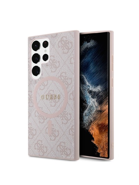 Guess Guess PU Leather 4G Colored Ring MagSafe Carcasă Spate pentru Samsung Galaxy S24 Ultra Pink