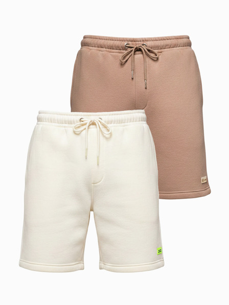 Ombre Clothing Set de două pantaloni scurți UNISEX cu talie elastică - crem/maro deschis V2 Z129 Ombre Clothing