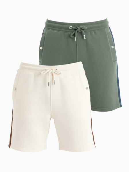 Ombre Clothing Set de două pantaloni scurți de trening pentru bărbați cu dungi - crem/oliv V2 Z128 Ombre Clothing