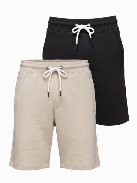 Ombre Clothing Set de două pantaloni scurți de trening de bază pentru bărbați - negru-bej V1 Z124 Ombre Clothing