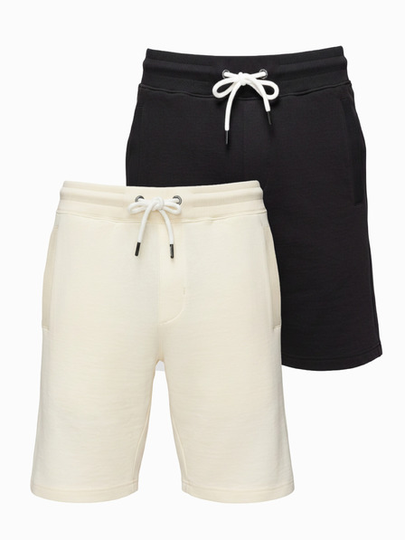 Ombre Clothing Set de două pantaloni scurți de trening de bază pentru bărbați - negru/crem V2 Z124 Ombre Clothing