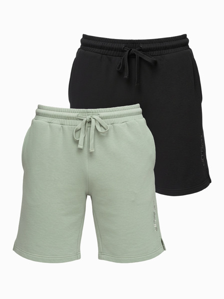 Ombre Clothing Set de două pantaloni scurți de trening pentru bărbați din tricot froteu regular fit - negru/verde deschis V1 Z125 Ombre Clothing