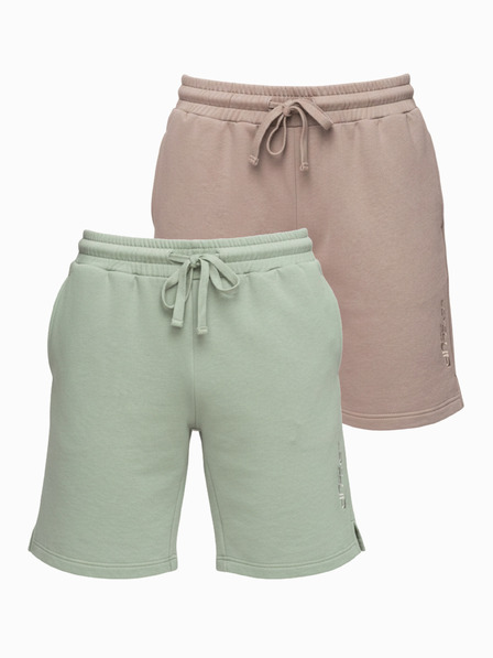Ombre Clothing Set de două pantaloni scurți de trening pentru bărbați regular fit din tricot french terry - bej/verde deschis V2 Z125 Ombre Clothing