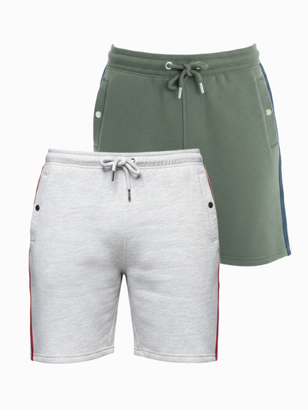 Ombre Clothing Set de două pantaloni scurți de trening pentru bărbați cu dungi - gri melanj/oliv V1 Z128 Ombre Clothing