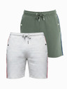 Ombre Clothing Set de două pantaloni scurți de trening pentru bărbați cu dungi - gri melanj/oliv V1 Z128 Ombre Clothing