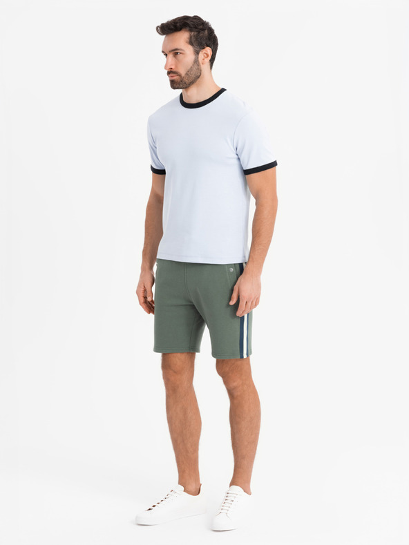 Ombre Clothing Set de două pantaloni scurți de trening pentru bărbați cu dungi - gri melanj/oliv V1 Z128 Ombre Clothing