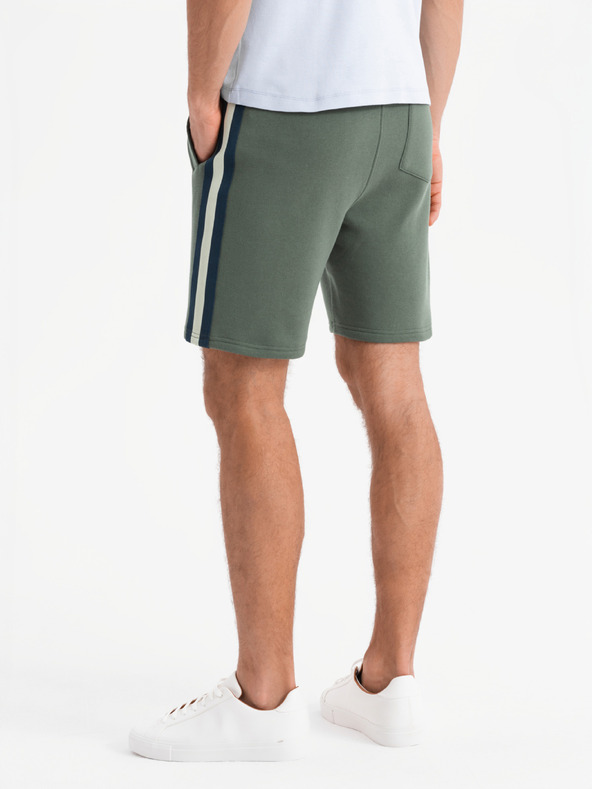 Ombre Clothing Set de două pantaloni scurți de trening pentru bărbați cu dungi - gri melanj/oliv V1 Z128 Ombre Clothing