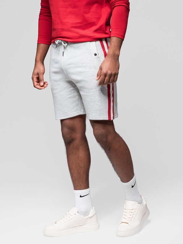 Ombre Clothing Set de două pantaloni scurți de trening pentru bărbați cu dungi - gri melanj/oliv V1 Z128 Ombre Clothing