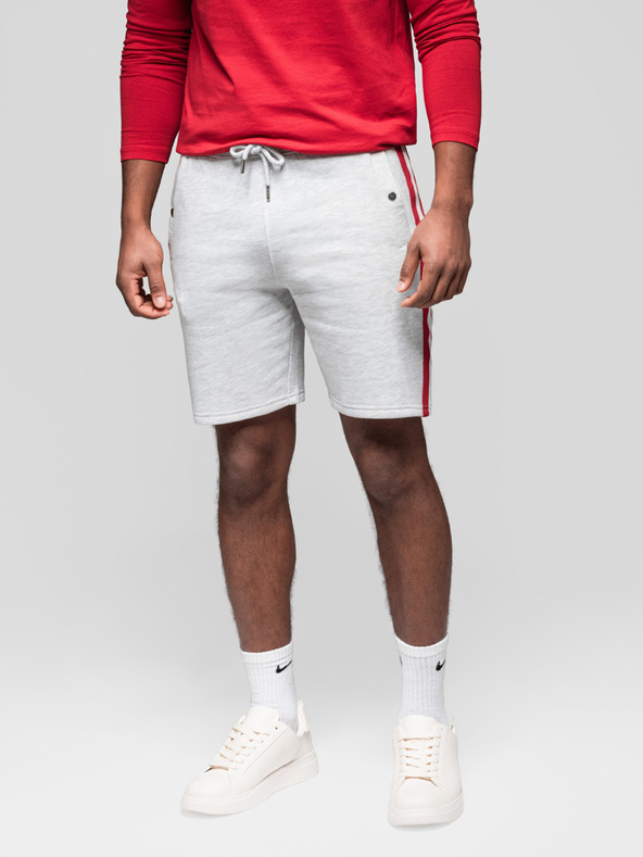 Ombre Clothing Set de două pantaloni scurți de trening pentru bărbați cu dungi - gri melanj/oliv V1 Z128 Ombre Clothing