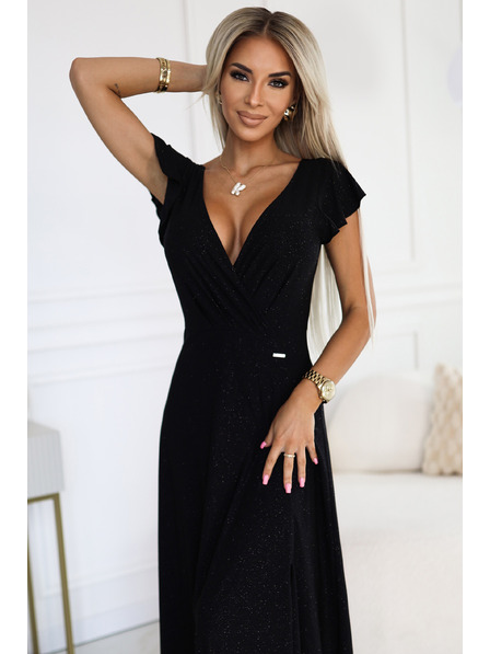numoco Rochie lungă strălucitoare cu decolteu în formă de inimă - negru Numoco CRYSTAL