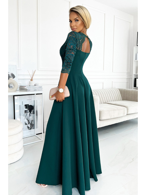 numoco Rochie lungă elegantă din dantelă cu decolteu - verde Numoco AMBER