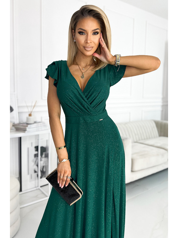 numoco Rochie lungă strălucitoare cu decolteu în formă de inimă - verde Numoco CRYSTAL