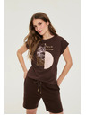 Moodo Tricou Moodo maro cu imprimeu