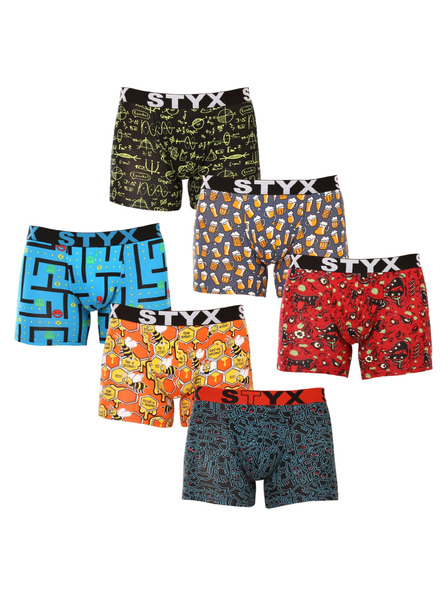 Styx Set de șase - boxeri bărbătești Styx long art bandă sportivă multicolori