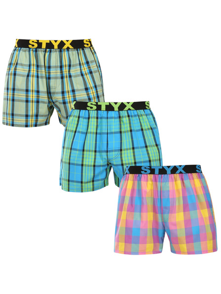 Styx Set de trei - pantaloni scurți bărbătești Styx bandă sportivă multicolori