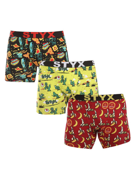 Styx Set de trei - boxeri bărbătești Styx long art bandă sportivă multicolori