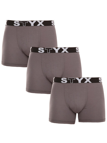 Styx Set de trei - boxeri bărbătești Styx long bandă sportivă gri închis